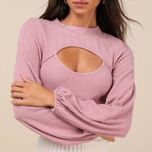 Lulus Simply Ideal Mauve Cutout Long Sleeve Top Pink - Size L